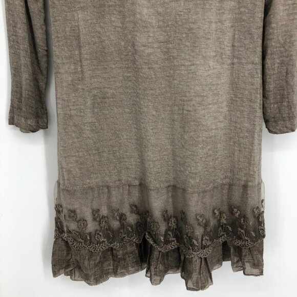 Boutique Taupe Lace Tiered Ruffle  Flowy Round neck Long Sleeve Tunic Dress - Picture 14 of 16